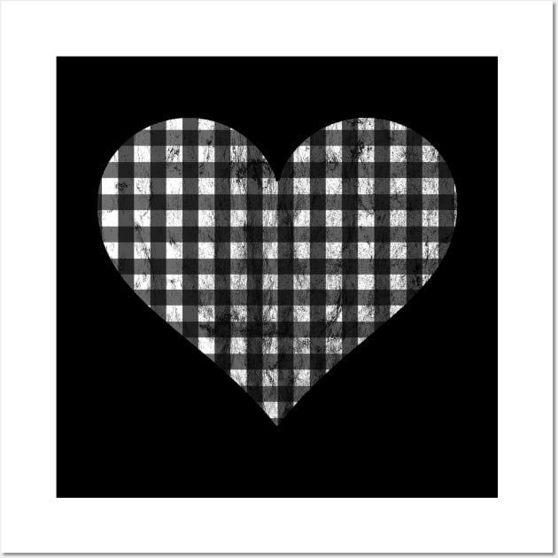 Distressed Black and White Gingham Heart Wall Art by bumblefuzzies